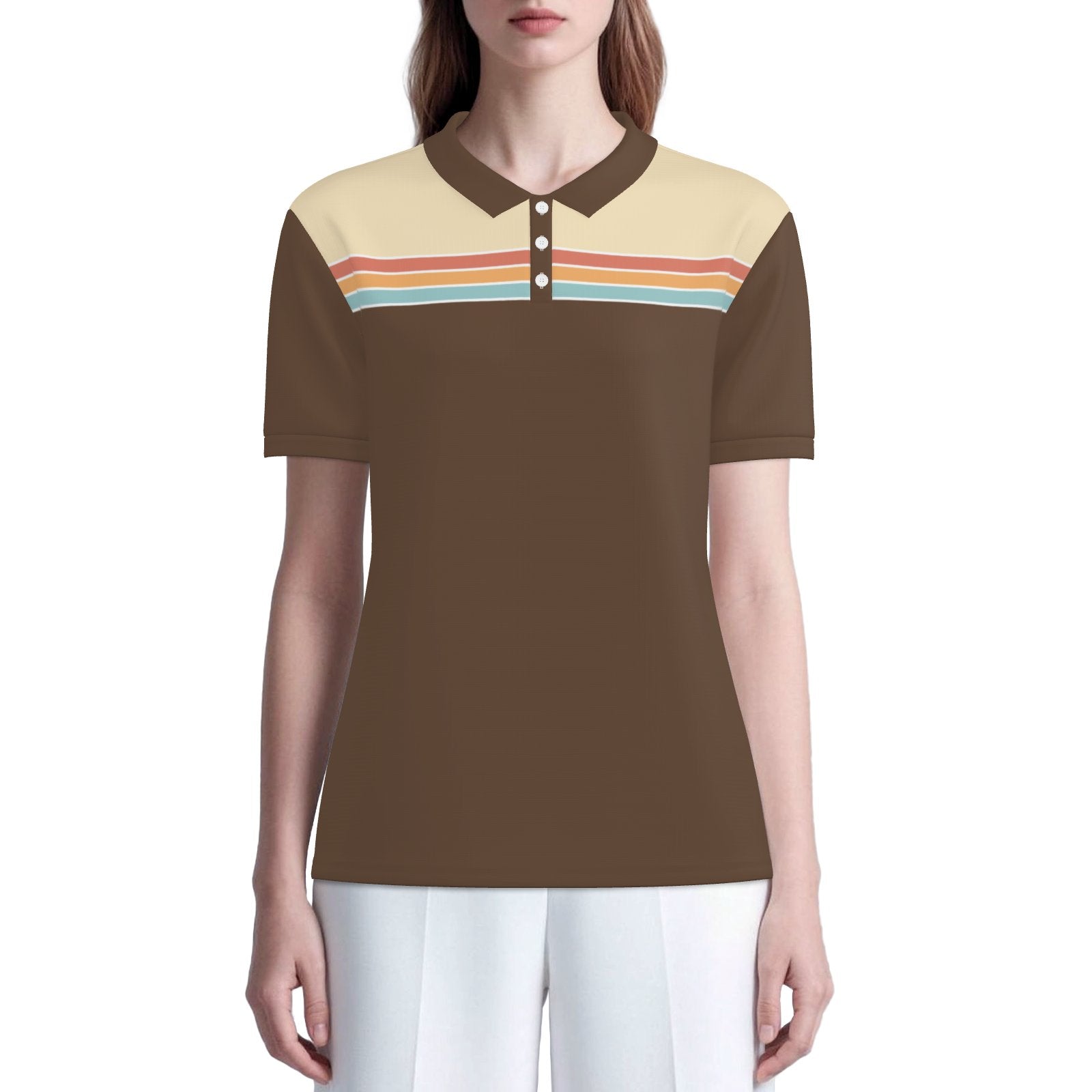 70s Brown Stripe Polo Shirt | UPF 50+ Sun Protection Unisex Polo | Retro Vintage Golf Shirt