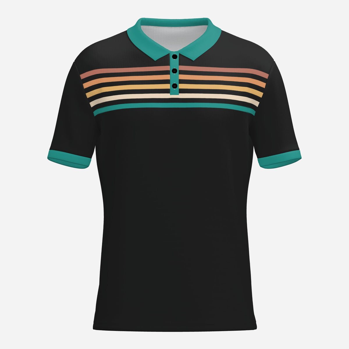 Retro Black Turquoise Stripe Polo Shirt Unisex UPF 50+ Sun Protection Vintage 70s Inspired Shirt