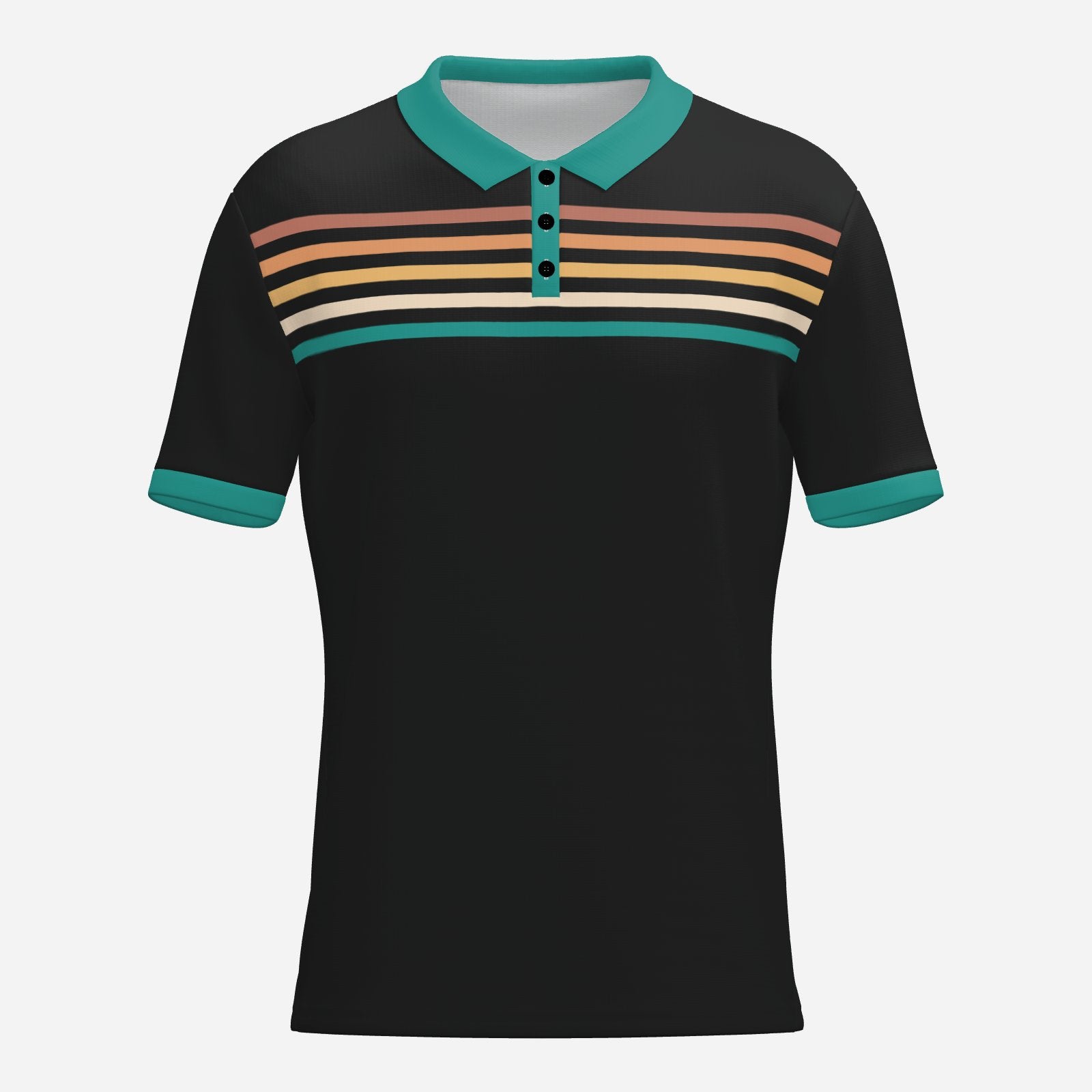 Retro Black Turquoise Stripe Polo Shirt Unisex UPF 50+ Sun Protection Vintage 70s Inspired Shirt
