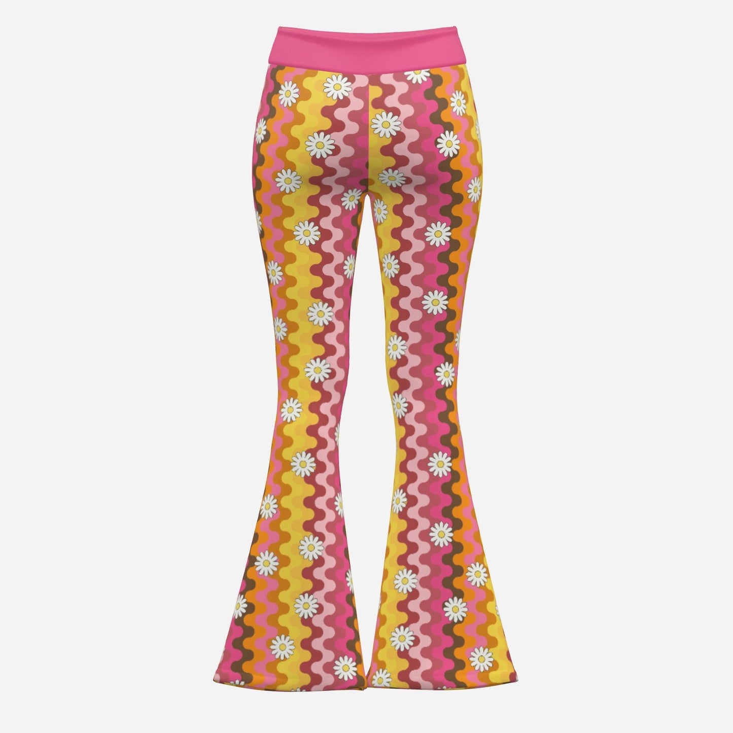 70s Pants Style | Pink Bell Bottom Pants  Retro Hippie Wide Leg Yoga Pants | Floral Stripe Flare Leggings Women 