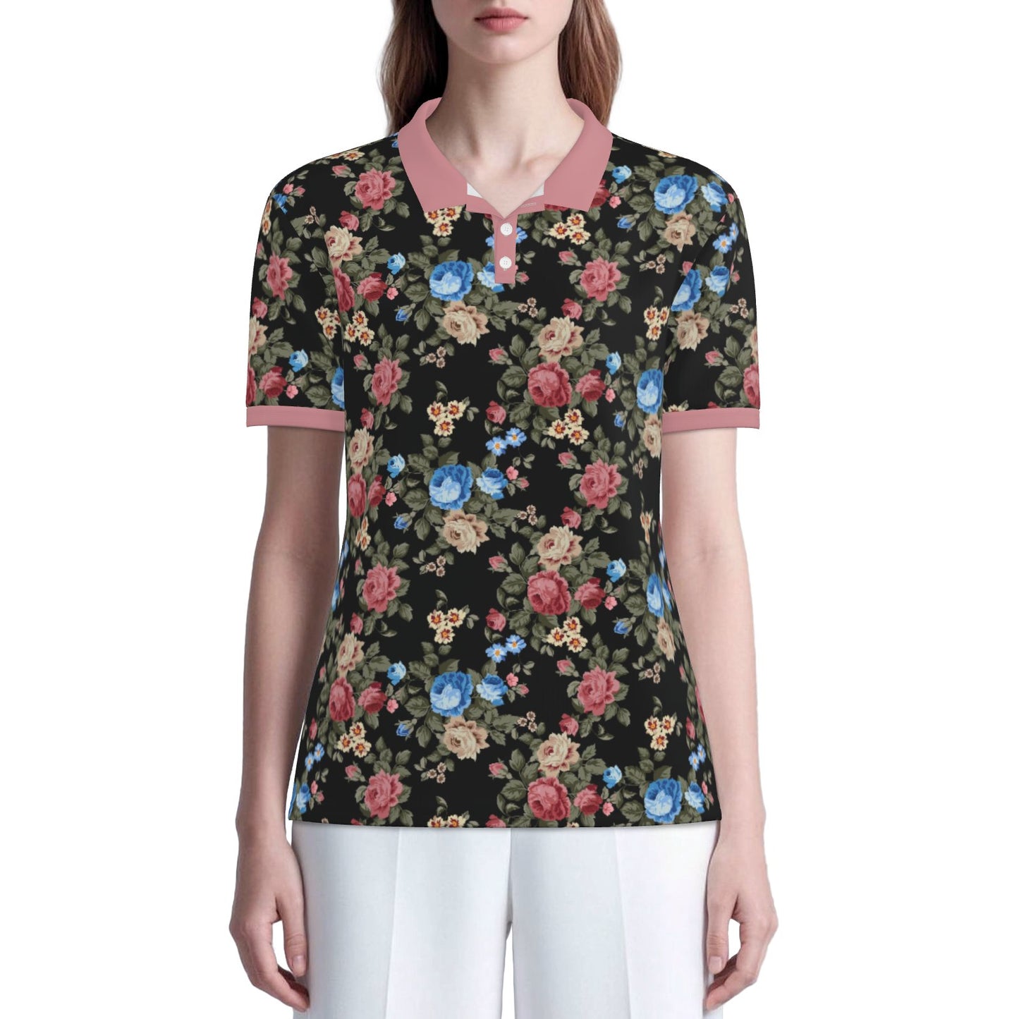 Retro Black Floral Polo Shirt UPF 50+ Sun Protection Unisex Polo