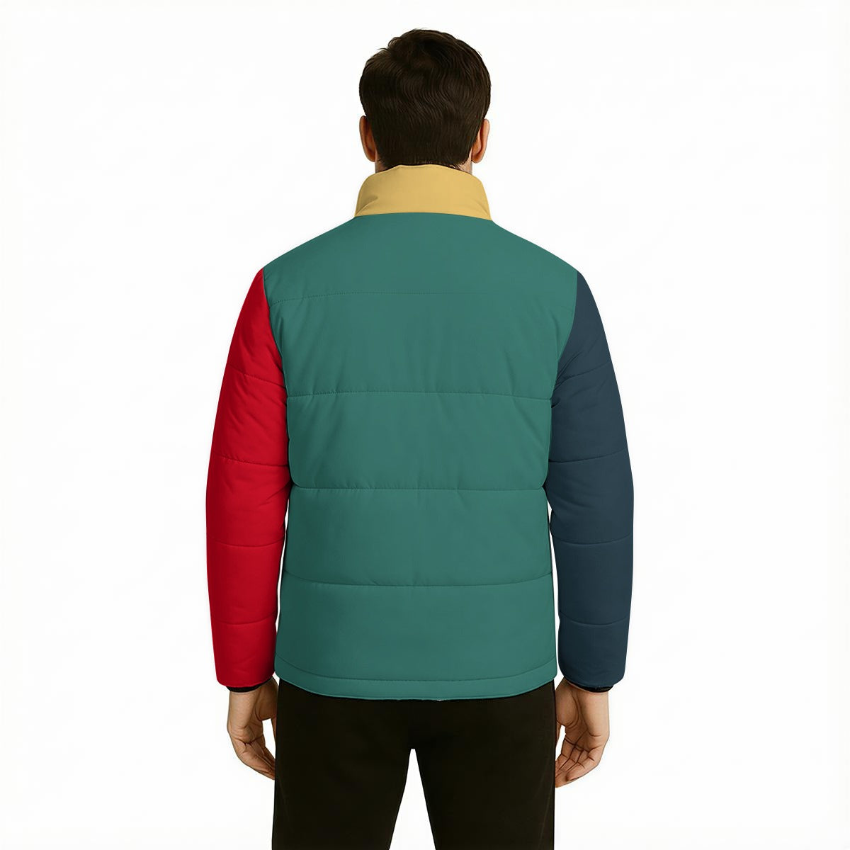 Unisex Color Block Puffer Jacket | Green Blue Yellow Red Artistic Puffer Coat | Cotton Filled Retro Y2K Winter Jacket |