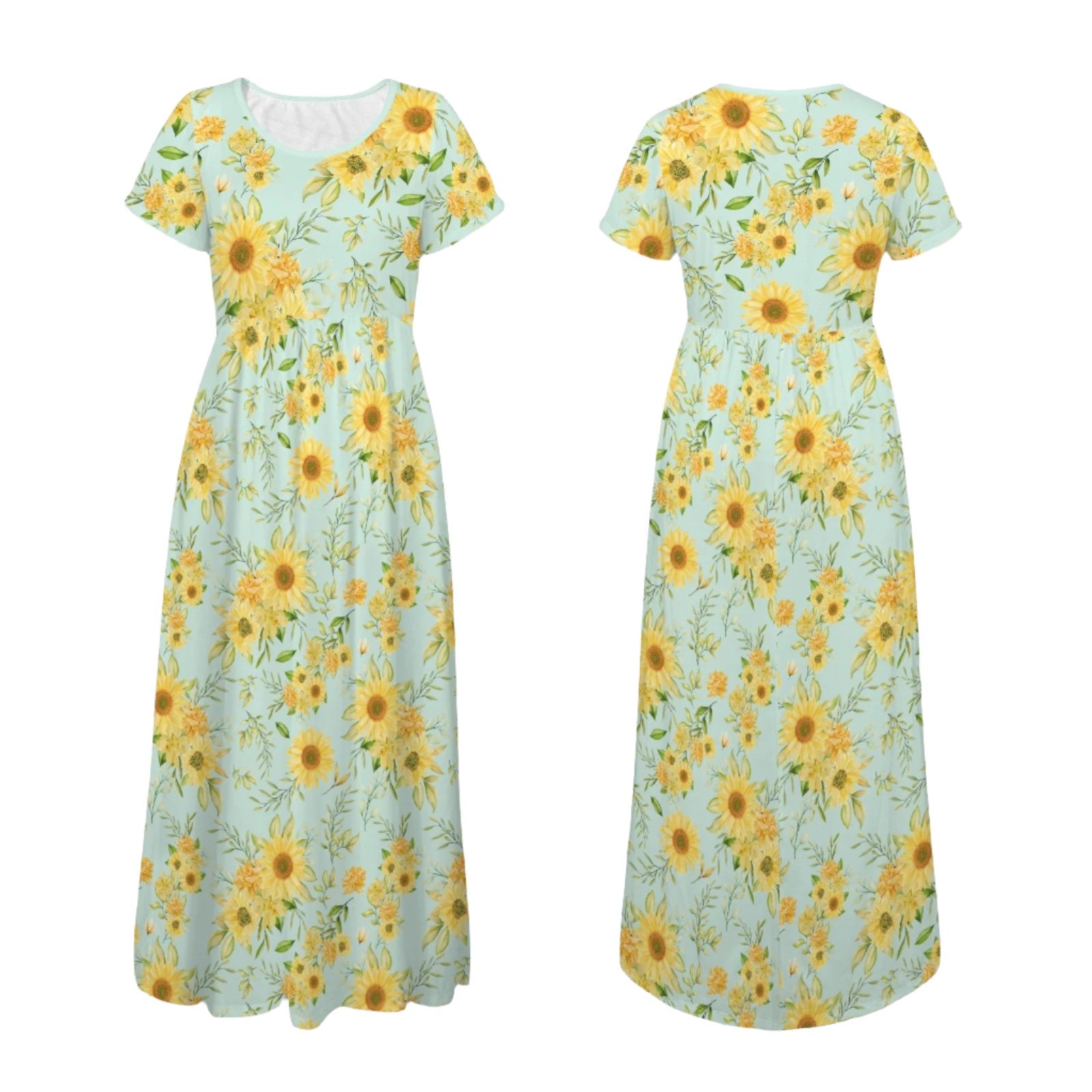 Women's Blue Yellow Sun Flower Maxi Dress