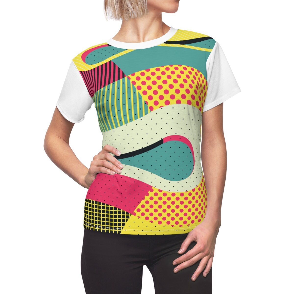 80er-Jahre-New-Wave-T-Shirt, Vintage-80er-Stil-T-Shirt, 80er-Abstract-Shirt, Damen-80er-T-Shirt, Retro-80er-T-Shirt, 80er-Vintage-T-Shirt, mehrfarbig