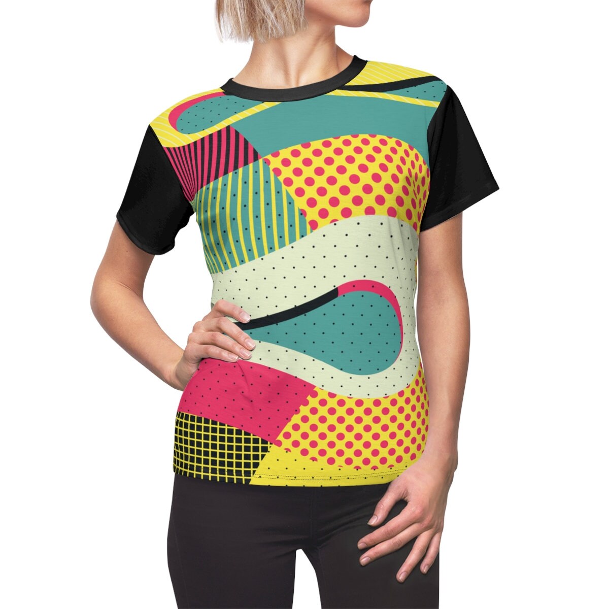 80er-Jahre-New-Wave-T-Shirt, Vintage-80er-Stil-T-Shirt, 80er-Abstract-Shirt, Damen-80er-T-Shirt, Retro-80er-T-Shirt, 80er-Vintage-T-Shirt, mehrfarbig