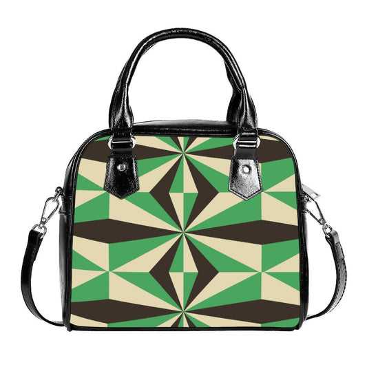 Geometrische Handtasche, Retro-Handtaschen, grün-schwarze geometrische Print-Handtasche, High-Fashion-Handtasche, Damen-Geldbörsen, einzigartige Handtasche, geometrische Geldbörse