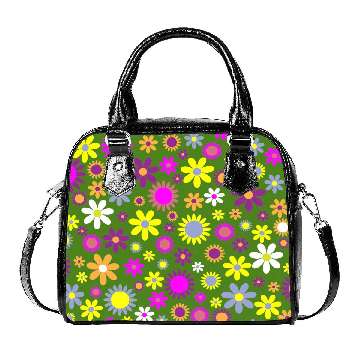 Retro Bag, Retro Handbag, Green bag, Mod 60s handbag, Retro Handbag Women, Floral Handbag, Floral Purses, Hippie Bag, 70s style bag