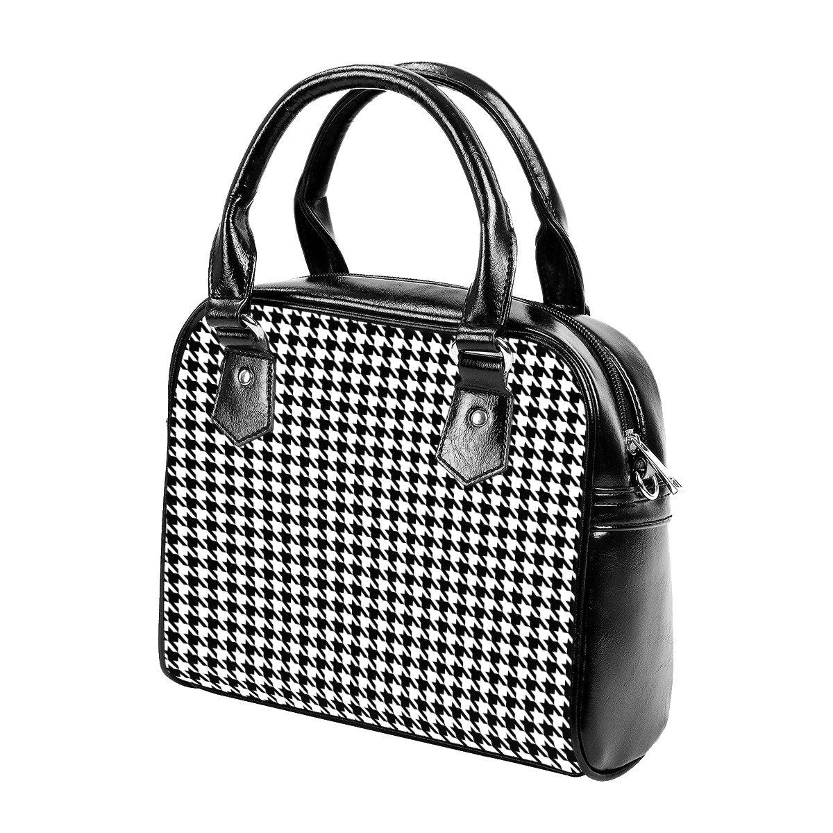 Houndstooth Handbag,Stripe Handbag,Black and White handbag, Vintage style handbag, Vintage print handbag, Black houndstooth Handbag