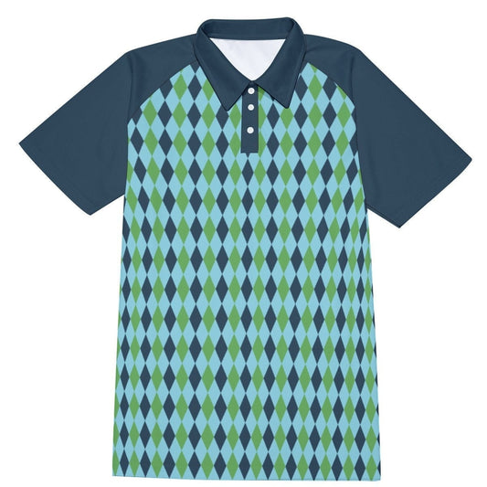 Poloshirt, Herren-Vintage, Herren-Poloshirt, Herren-60er-Jahre-Shirt, blau-grünes Poloshirt, Retro-Tops, Vintage-Shirt für Herren, Herren-Stricktop, 60er-Poloshirt