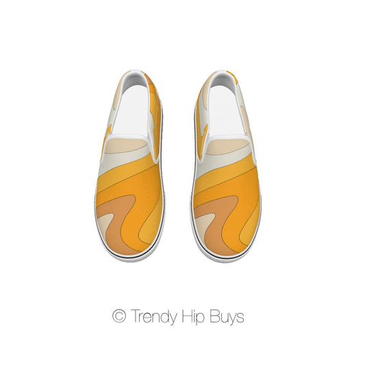 Retro Orange Herren-Loafer, Retro-Schuhe für Herren, Herren-Slip-On-Schuhe, Herren-Freizeitschuhe, maßgeschneiderte Schuhe, Retro-70er-Schuhe für Herren, 70er-Jahre-Stil-Herrenschuhe