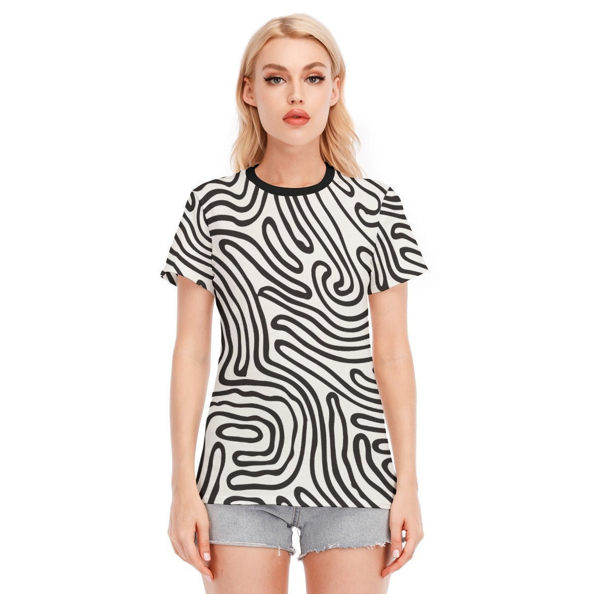 T-shirts pour femmes, Tshirt à rayures, Tshirt abstrait, Stripe Top, T-shirts pour femmes, T-shirt artistique, Top noir et blanc, Top à rayures noires Femmes