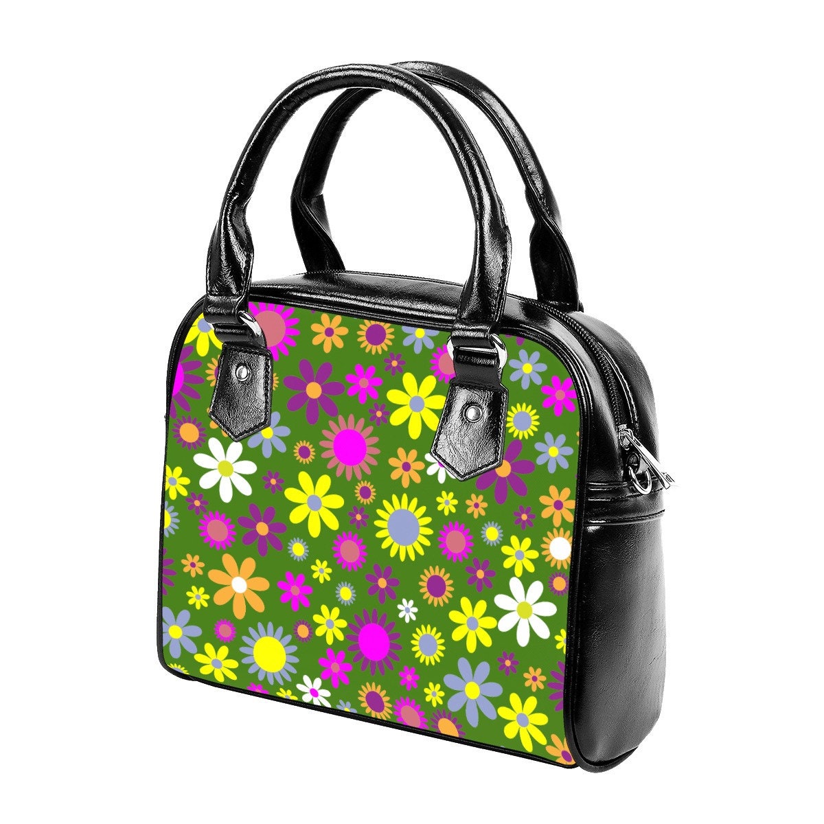 Retro Bag, Retro Handbag, Green bag, Mod 60s handbag, Retro Handbag Women, Floral Handbag, Floral Purses, Hippie Bag, 70s style bag