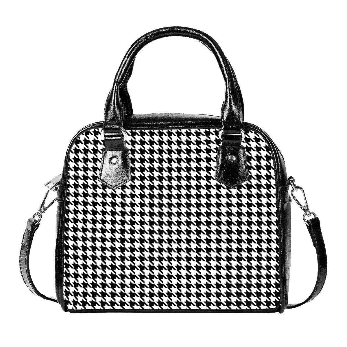 Houndstooth Handbag,Stripe Handbag,Black and White handbag, Vintage style handbag, Vintage print handbag, Black houndstooth Handbag