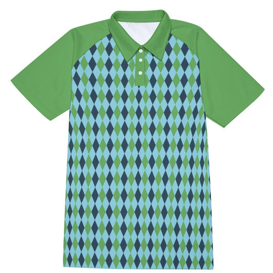 Poloshirt, Herren-Poloshirt, Vintage-Poloshirt, Retro-Poloshirt, 60er-Jahre-Tops für Herren, grün-blaues geometrisches Shirt, Herren-Vintage-Shirt, Herren-Stricktop