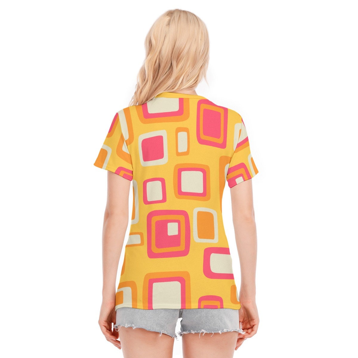 Retro-T-Shirt, Mod-Top, Damen-T-Shirts, Top im 60er-Jahre-Stil, T-Shirt im Vintage-Stil, Retro-Top, Damen-Tops, 60er-Mod-Top, gelbes Mod, geometrisches Top