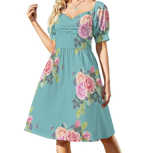 Geblümtes Babydoll-Kleid, Retro-Babydoll-Kleid, Puffärmelkleid, Kleid im 50er-Jahre-Stil, Kleid im Vintage-Stil, Kleid im Retro-Stil, Pinup-Kleid, Plus Size