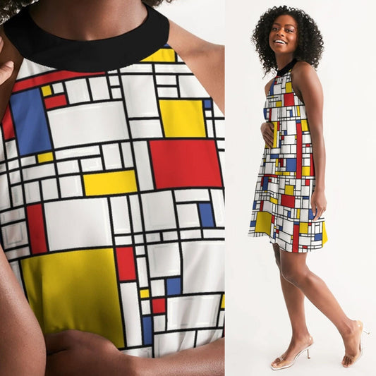 Mod Dress, Vintage Dress Style, Retro Dress, Mondrian Dress, Halter Dress,Geometric Dress, Mosaic Dress,Mosaic Dress, vintage inspired Dress