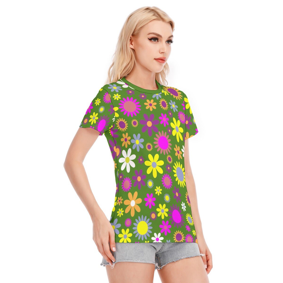Mod top, 60s style top, Retro Top, Womens Tops, Womens Tshirts, Mod T-shirt, Floral Tshirt, Mod 60s Tshirt, Green T-shirt, Vintage style