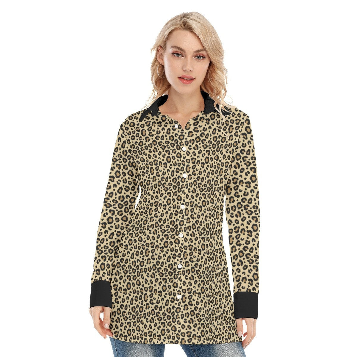 Leoparden-Shirt, handgemachtes Leoparden-Print-Shirt, Sexy Shirt, Animal-Print-Shirt, Damenbluse, Damen-Top, Langarmshirt Damen, High Fashion