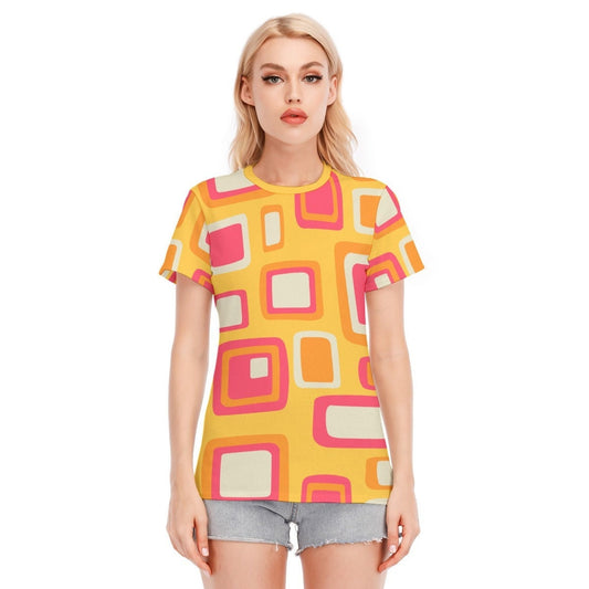 Retro-T-Shirt, Mod-Top, Damen-T-Shirts, Top im 60er-Jahre-Stil, T-Shirt im Vintage-Stil, Retro-Top, Damen-Tops, 60er-Mod-Top, gelbes Mod, geometrisches Top