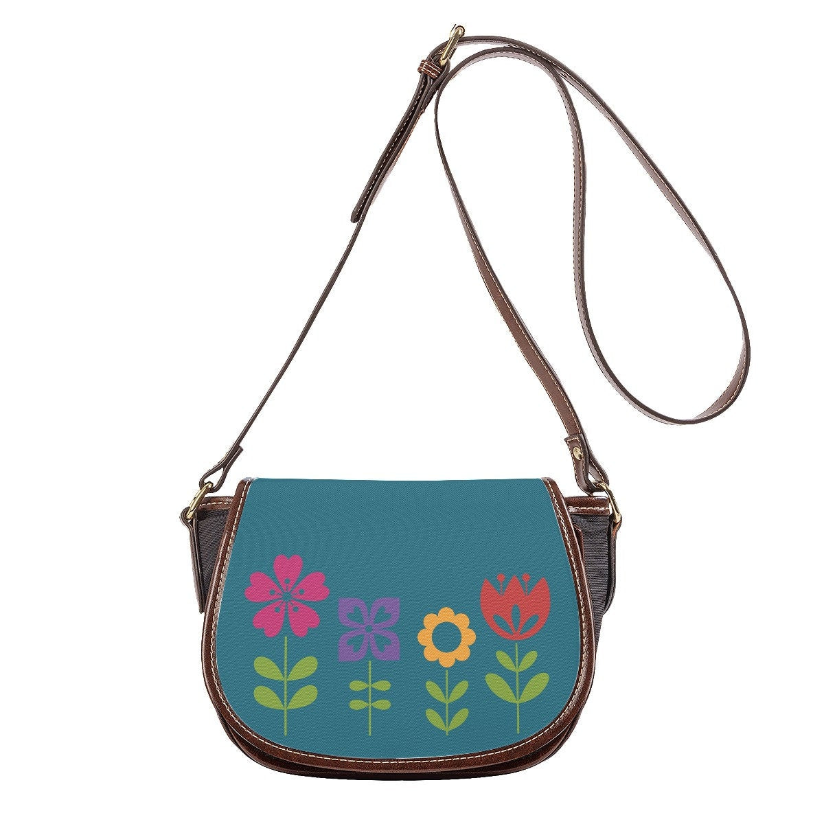 Saddle Bag, Teal Handbag, Handmade bag, Womens Bag, Womens Purse, Teal Bag, Floral Handbag, Floral Print Handbag, Small Handbag Women