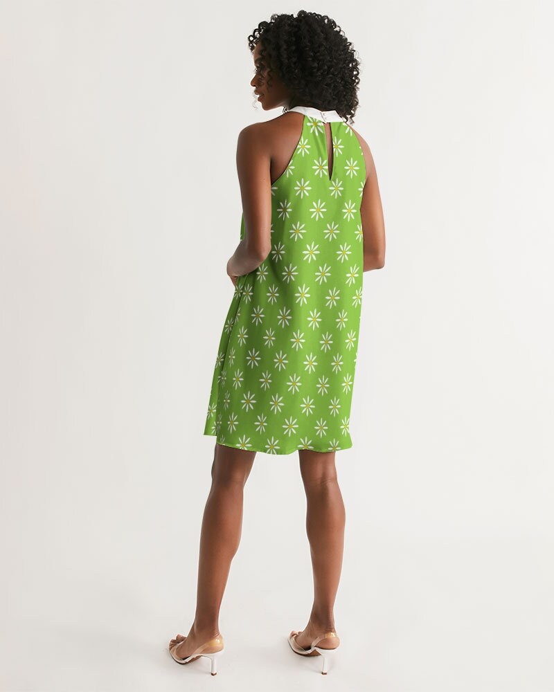 Robe rétro, robe Mod, robe verte Mod, robe florale, robe de style années 60, robe de style vintage, robe inspirée des années 60, robe Halter, robe trapèze