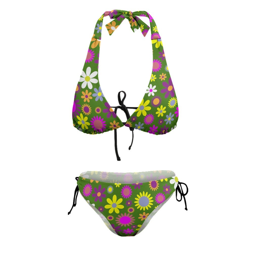 Halter Bikini Set, Retro Bikini, Women's bikini, Mod Swimsuit, Two Piece bikini set, 60s 70s style bikini, Floral Bikini, Hippie Bikini