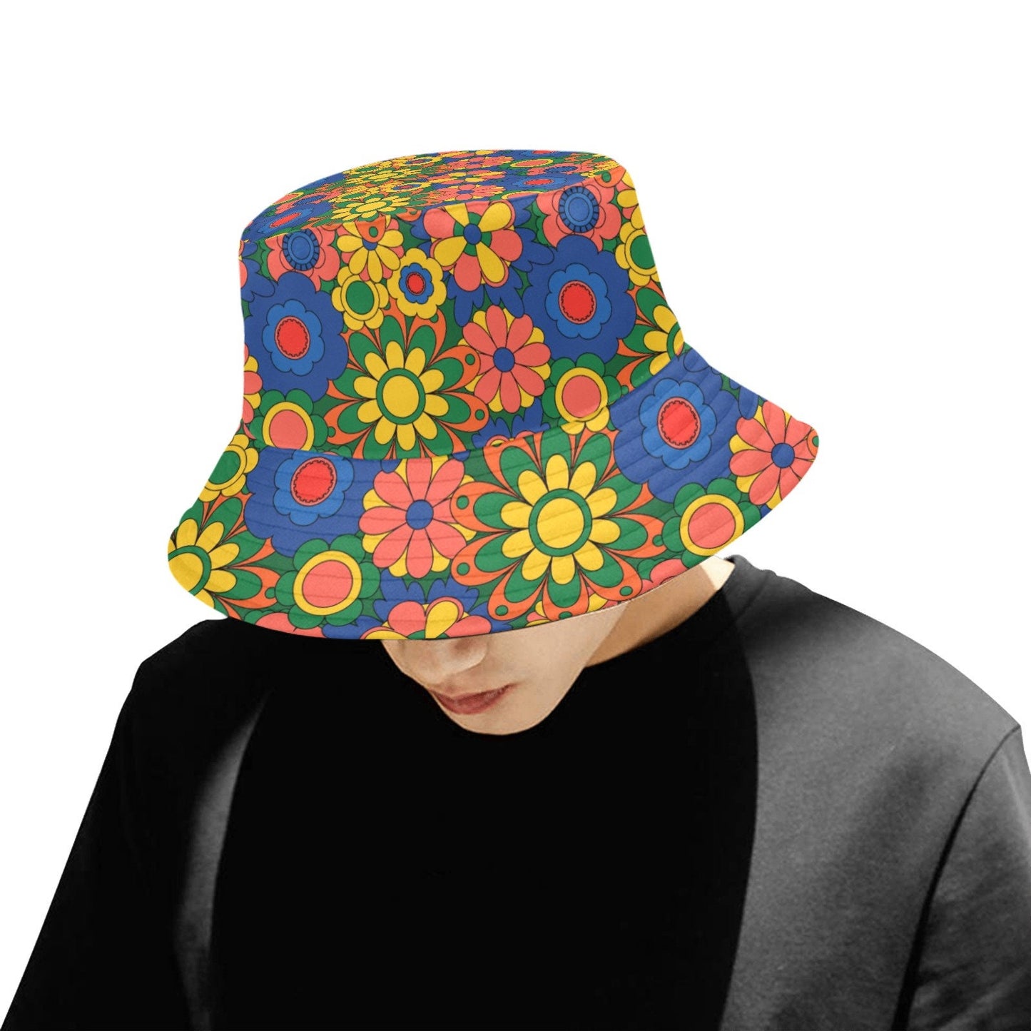 Chapeau seau, chapeau hippie, chapeau mod, chapeau unisexe, chapeau rétro, chapeau de style années 60 70, chapeau floral, chapeau Boho, chapeau seau multicolore, chapeau seau bleu