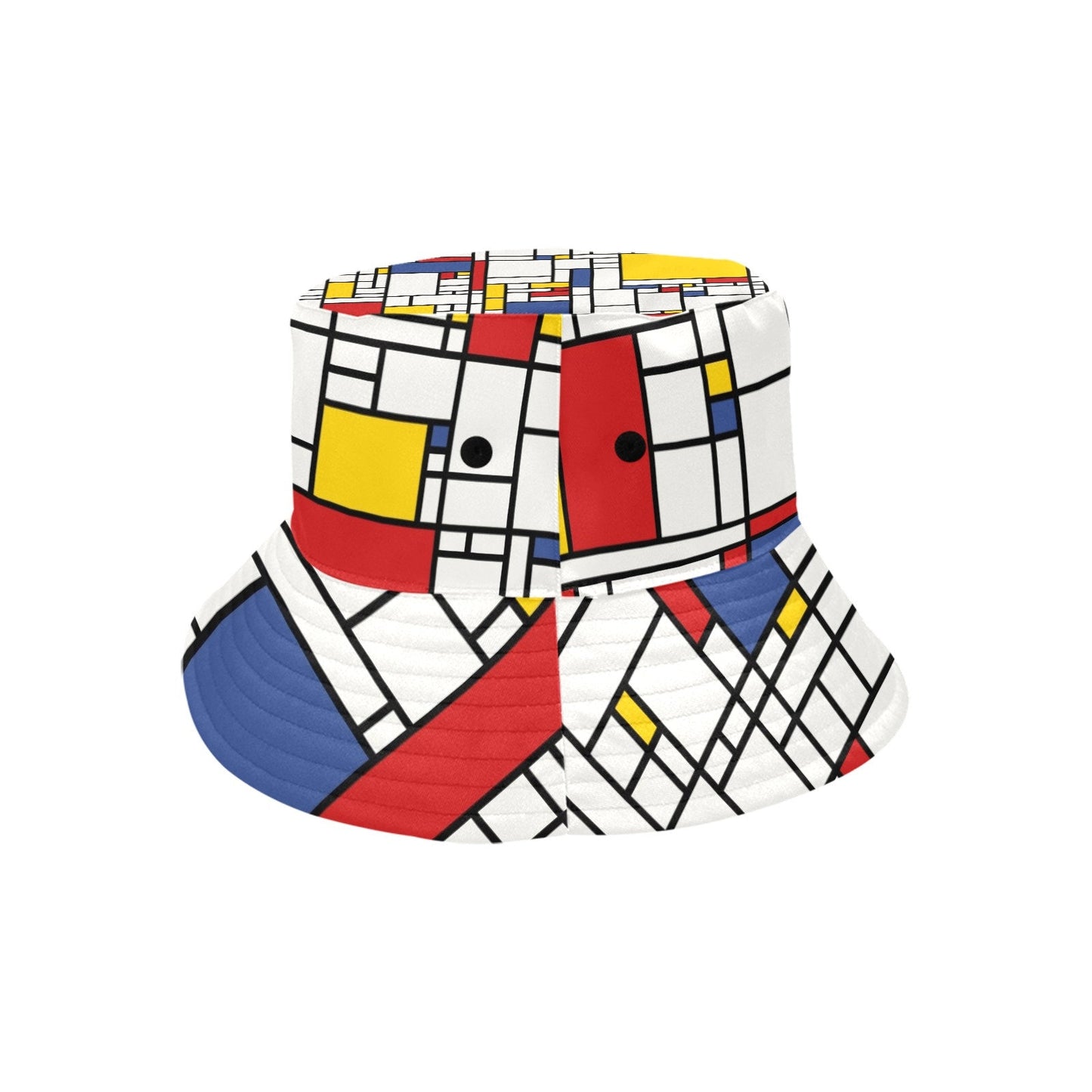 Eimerhut, Mod-Hut, Hut im 60er-Jahre-Stil, Unisex-Hut, Hut mit Mondrian-Print, geometrischer Hut, rot-blauer Hut, Hut im Vintage-Stil