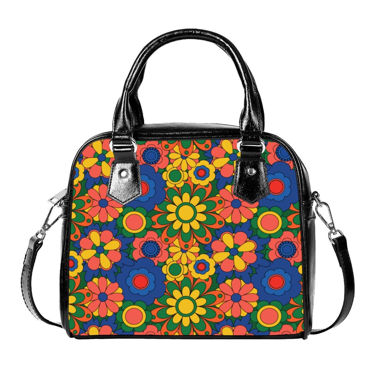 Damenhandtasche, Retro-Handtasche, Geldbörse im 60er-70er-Jahre-Stil, Mod 60er-Jahre, Handtasche im 60er-Jahre-Stil, Blumenhandtasche, Hippie-Geldbörse, Handtasche im Vintage-Stil