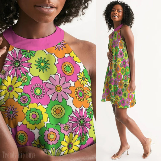Style vestimentaire vintage, robe style années 70, robe Mod, robe style années 60, robe inspirée des années 70, robe néon, robe hippie, robe rétro, robe florale