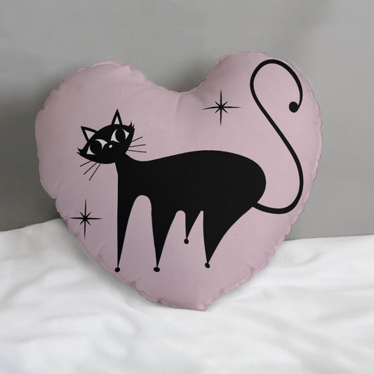 Oreiller de coeur, oreiller de chat rétro, oreiller de coeur de chat rose, oreiller de chat des années 50, oreiller en forme de coeur, oreiller décoratif, oreiller d’accent de coeur