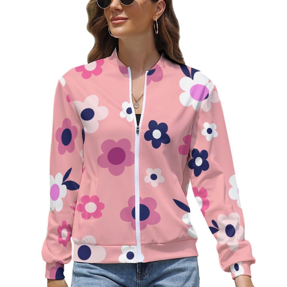 Veste femme, veste rétro, veste de style Mod 60s, veste florale, veste rose, veste rose Mod, veste florale multicolore, veste de survêtement