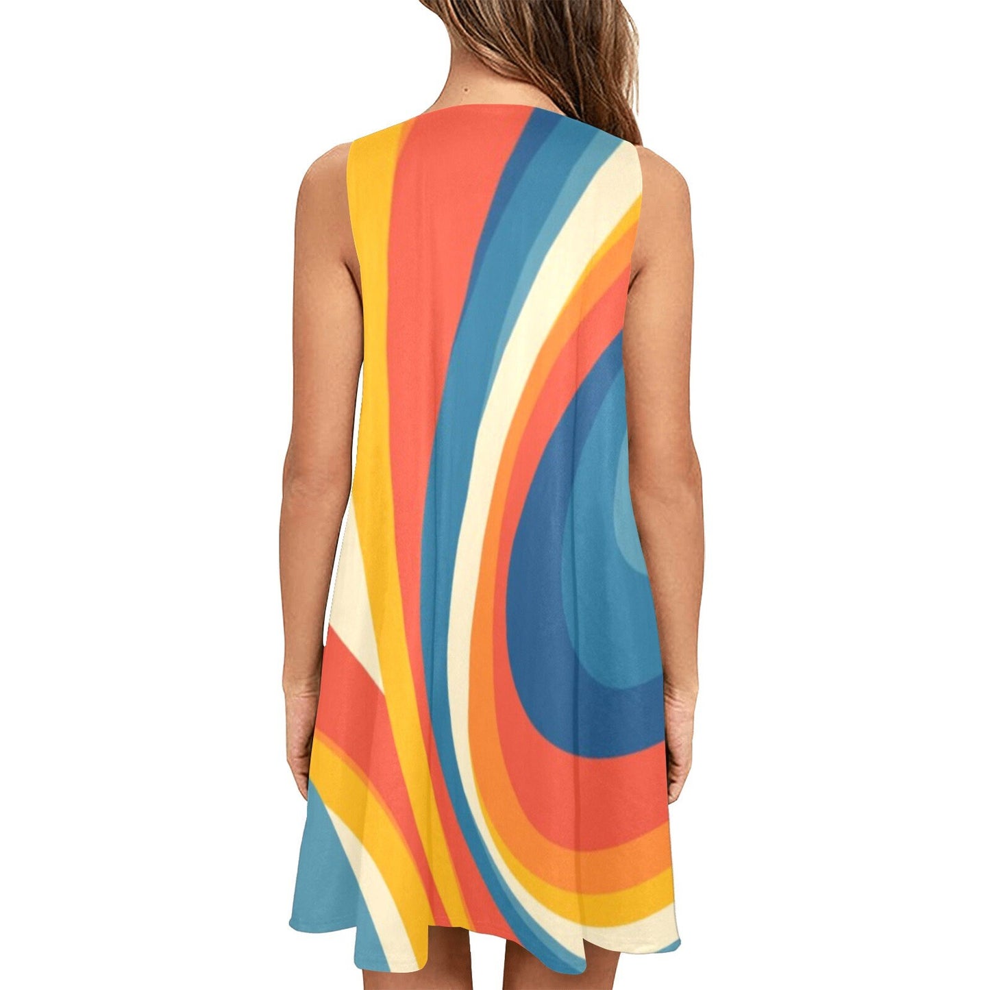Vintage-Kleiderstil, Groovy-Kleid im 70er-Jahre-Stil, Hippie-Kleid, Retro-Kleid, Zeltkleid, 70er-Jahre-inspiriertes Kleid, Kleid im Vintage-Stil, Blau-Orange-Kleid