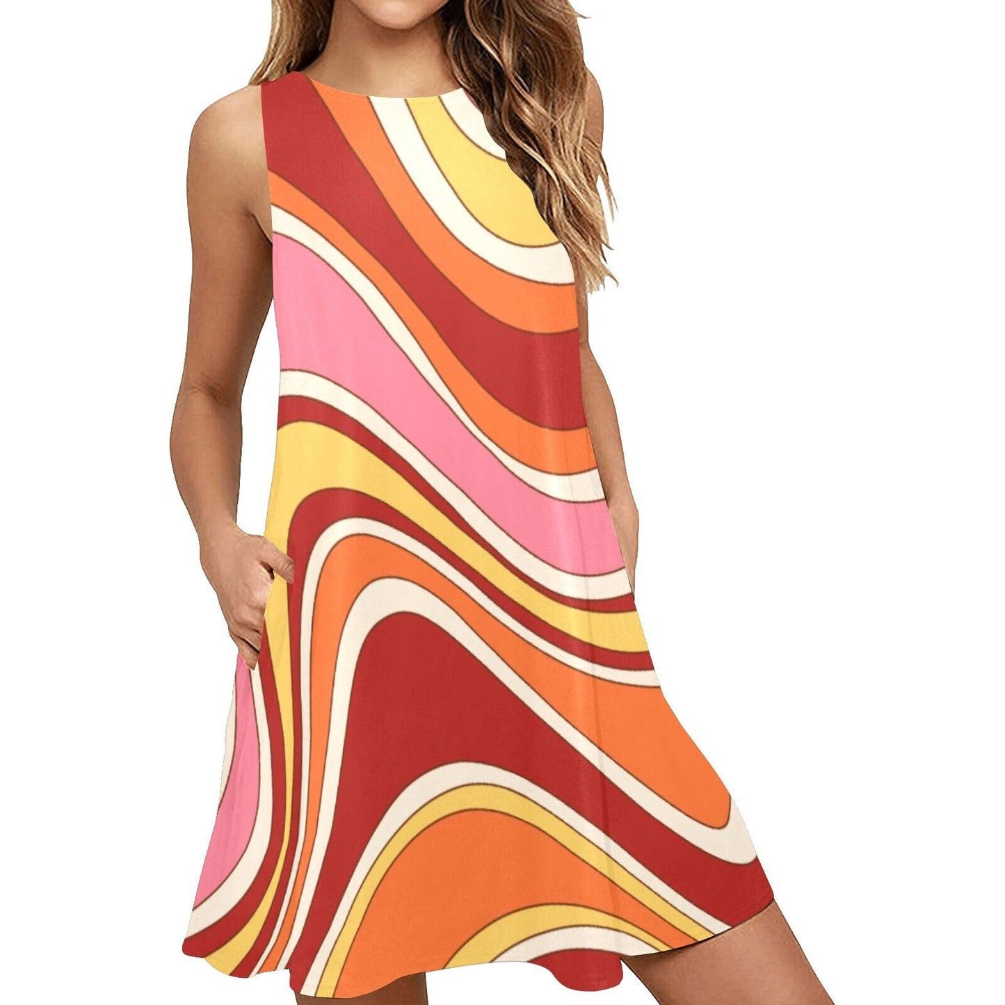 Robe tente Groovy Red Pink années 70 pour femme