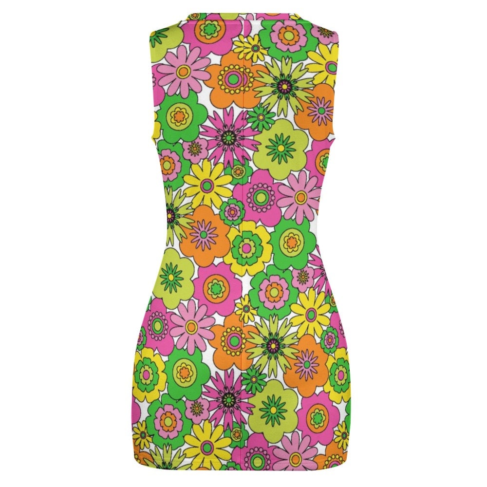 Mod Dress, GOGO Dress, Retro Dress, Cut Out Dress, Sleeveless dress, Neon Green Pink Dress, Mini Dress, Vintage inspired dress, Sexy dress