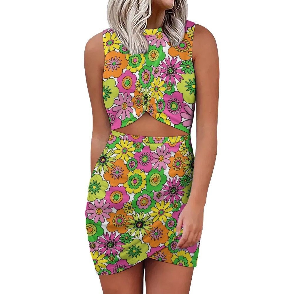 Mod Dress, GOGO Dress, Retro Dress, Cut Out Dress, Sleeveless dress, Neon Green Pink Dress, Mini Dress, Vintage inspired dress, Sexy dress