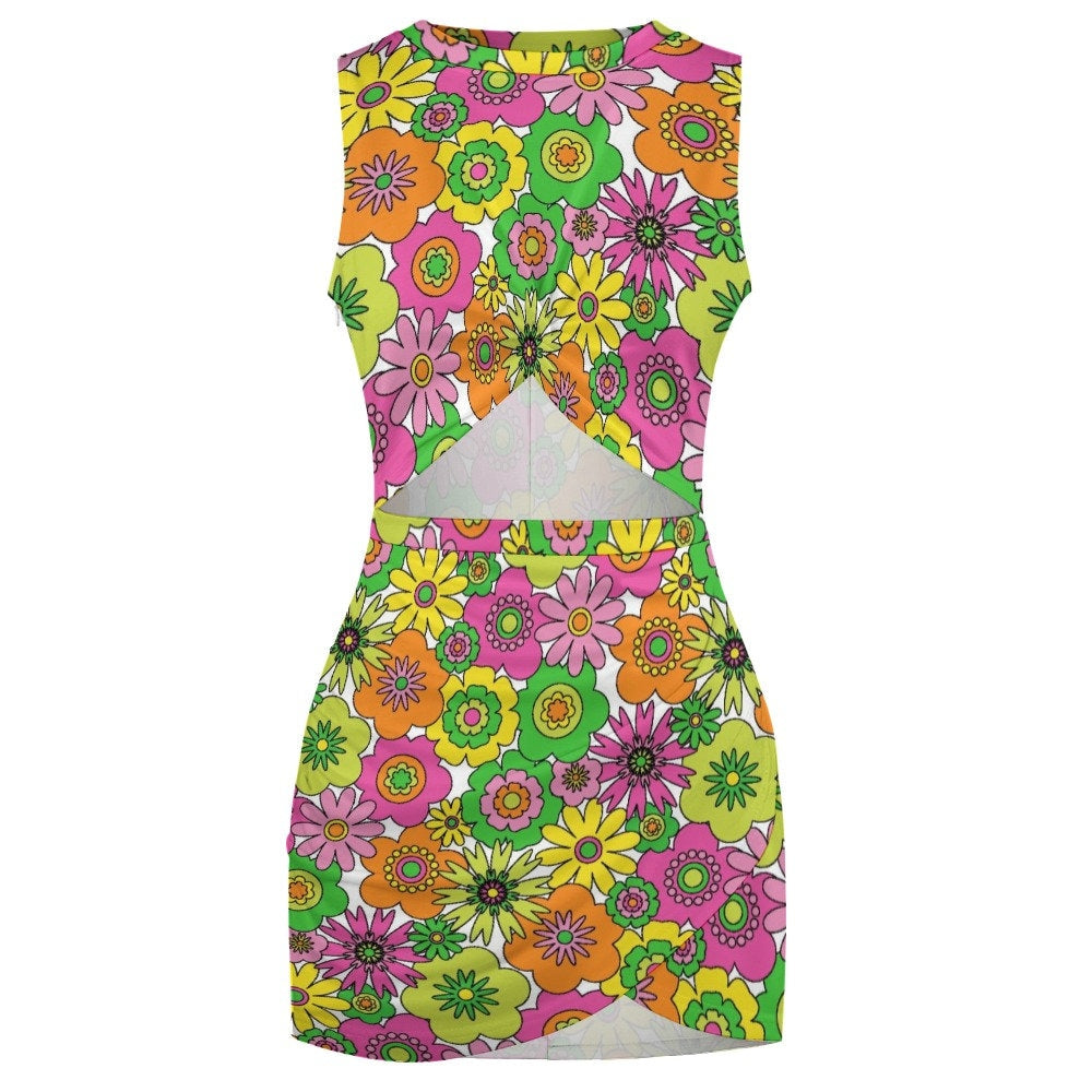 Mod Dress, GOGO Dress, Retro Dress, Cut Out Dress, Sleeveless dress, Neon Green Pink Dress, Mini Dress, Vintage inspired dress, Sexy dress