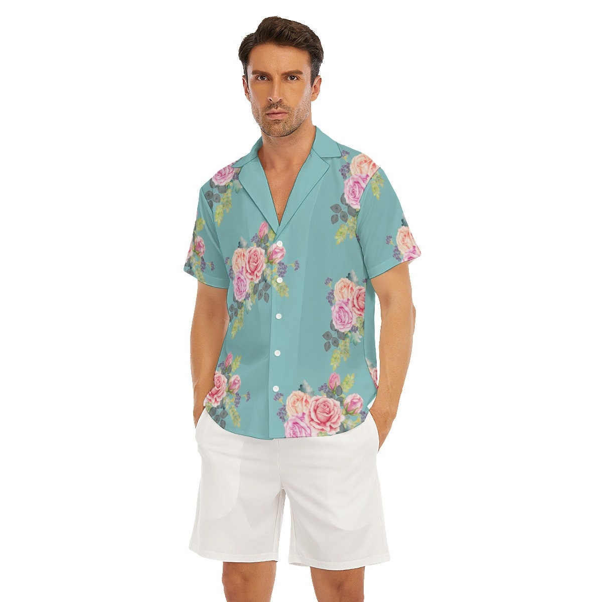 Men's Floral Shirt, Men's Shirt, Men's Deep V-neck Shirt, Men's Casual Shirt, Men's Romantic Shirt, Floral Shirt Men, Men's Dress Shirt