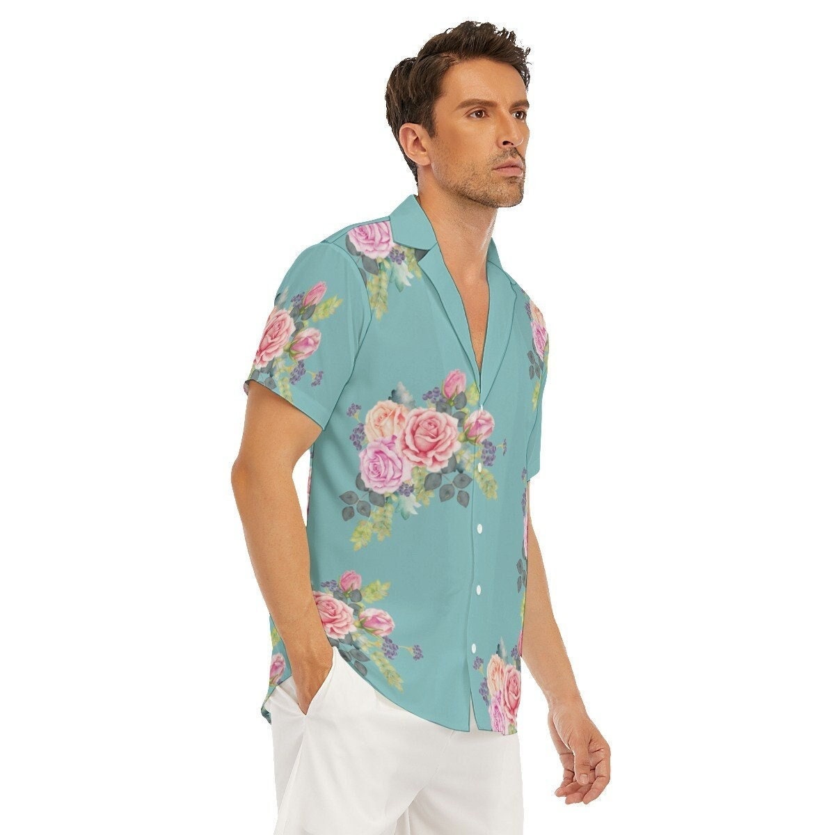 Chemise florale pour hommes, chemise pour hommes, chemise à col en V profond pour hommes, chemise décontractée pour hommes, chemise romantique pour hommes, chemise florale pour hommes, chemise habillée pour hommes