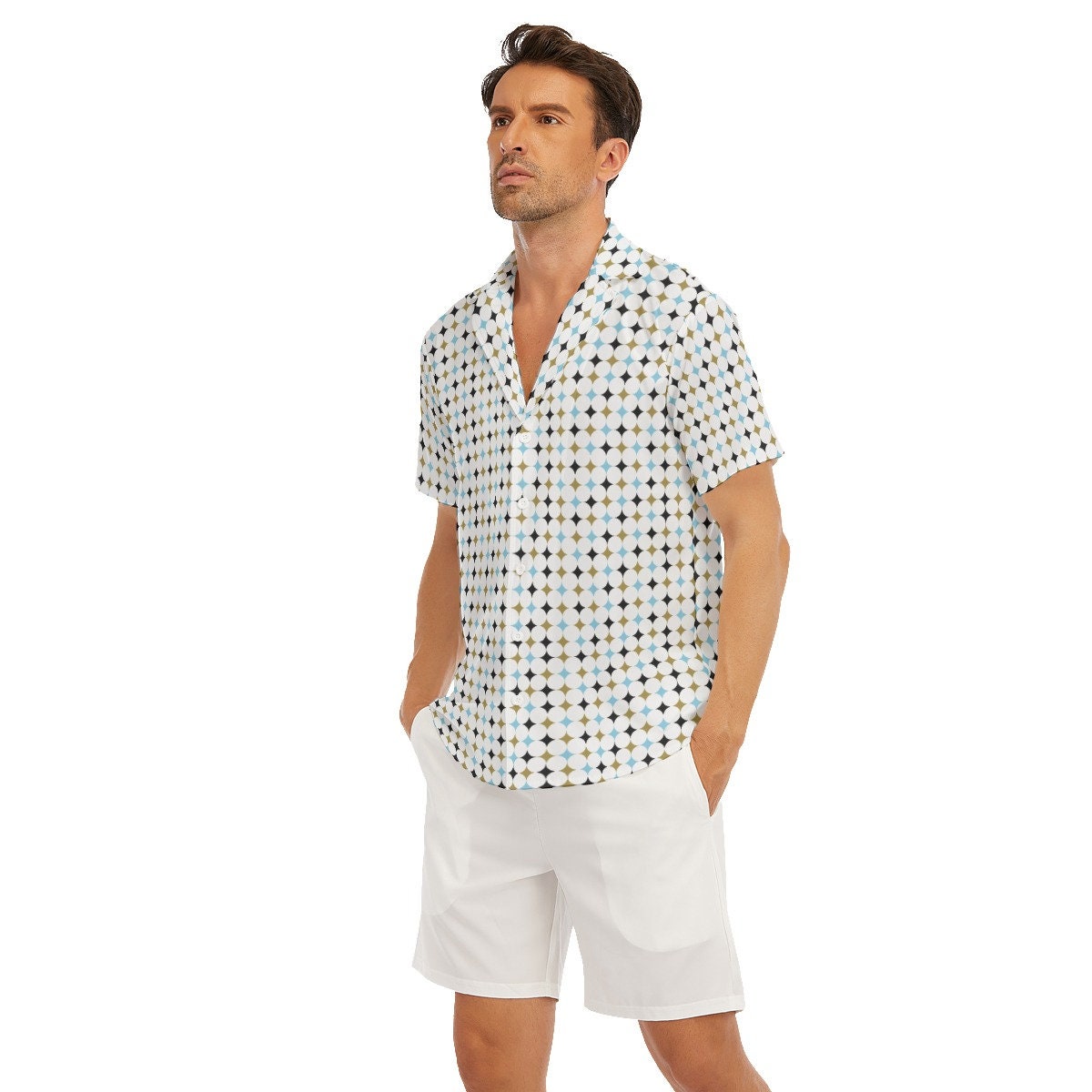 Retro-Hemd für Herren, geometrisches Hemd für Herren, Herren-Kleiderhemd, Herren-Button-Down-Hemd, blaues Hemd für Herren, Herrenoberteile, Retro-Top für Herren, Hemd im Vintage-Stil für Herren