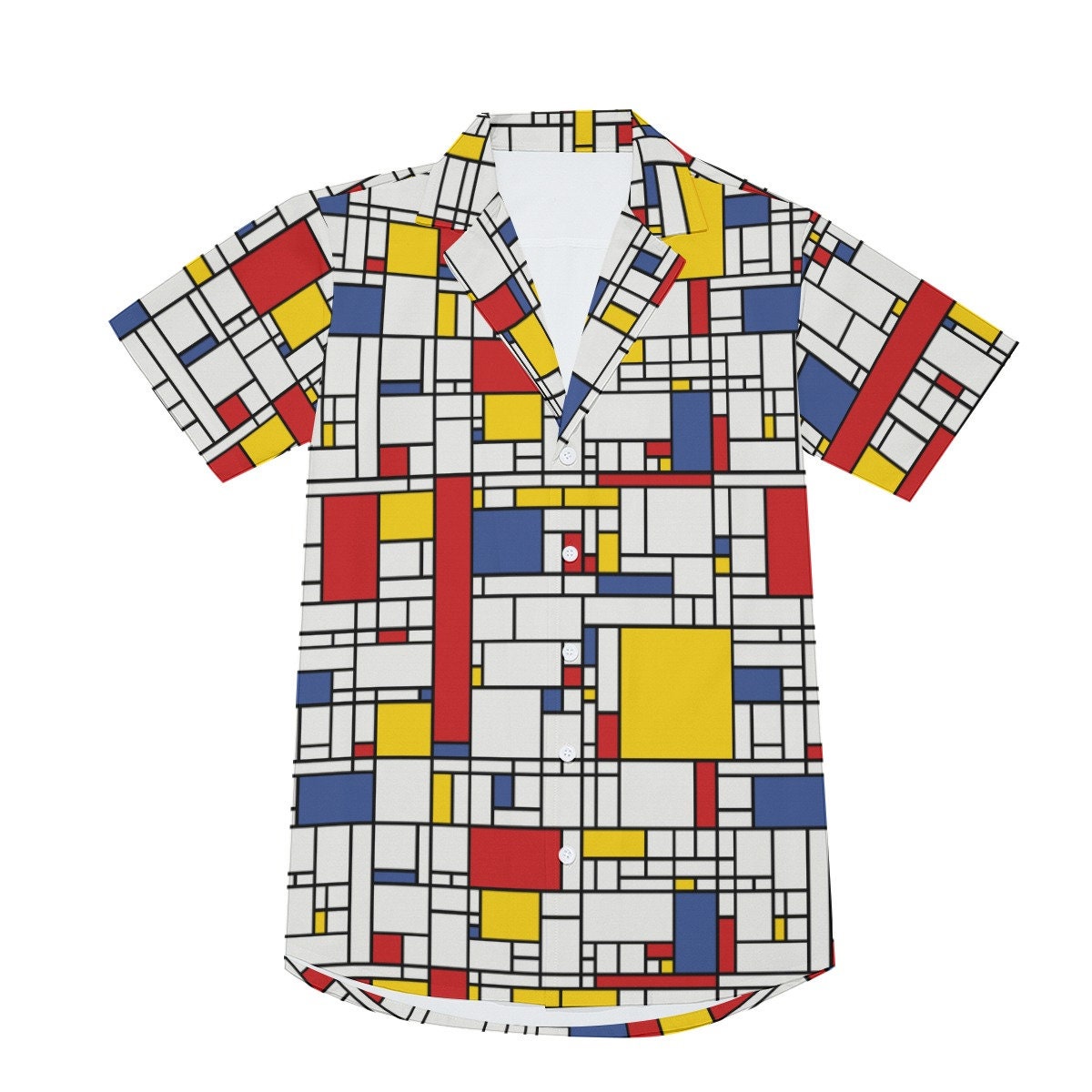 Chemise Mondrian, Chemise rétro hommes, chemise géométrique hommes, chemise inspirée des années 60, haut rétro pour hommes, chemise habillée pour hommes, haut de style vintage pour hommes