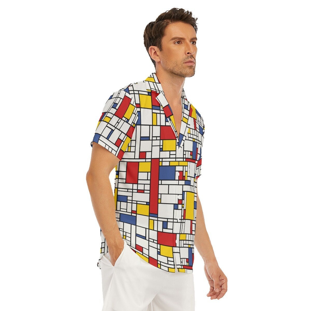 Chemise Mondrian, Chemise rétro hommes, chemise géométrique hommes, chemise inspirée des années 60, haut rétro pour hommes, chemise habillée pour hommes, haut de style vintage pour hommes