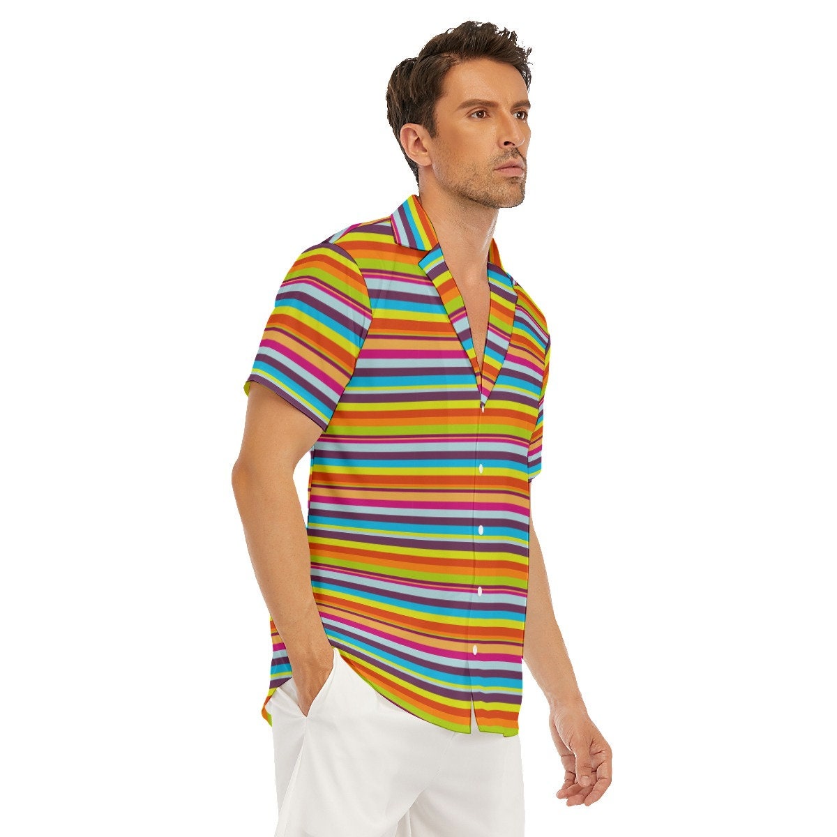 Stripe Shirt Men, Multicolor Shirt Men, 70s style Shirt, Hippie Shirt, Short Sleeve Shirt Men, Men's Tops, Rainbow Shirt, Men's Dress Shirt