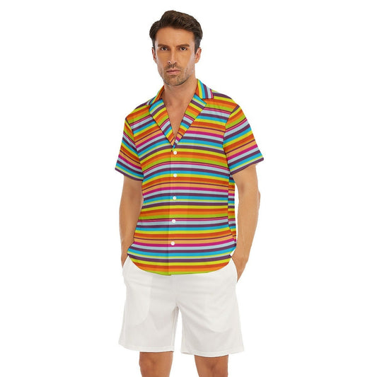 Streifenhemd Herren, Mehrfarbiges Hemd Herren, Hemd im 70er-Jahre-Stil, Hippie-Hemd, Kurzarmhemd Herren, Herrenoberteile, Regenbogenhemd, Herrenhemd