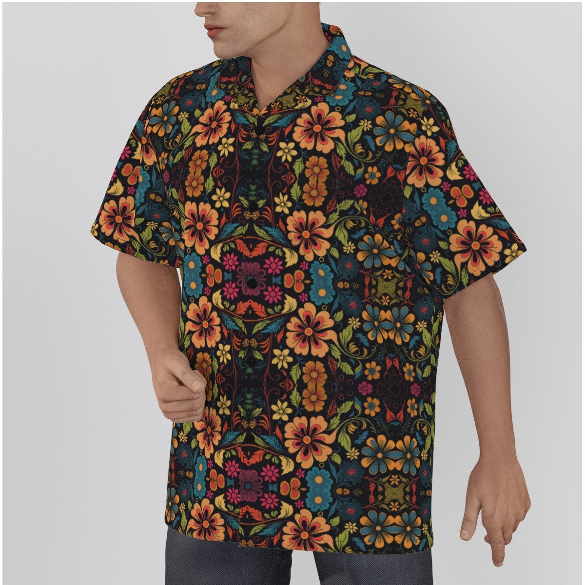 Chemise hawaïenne pour hommes, chemise florale pour hommes, haut rétro, chemise rétro pour hommes, chemise de style des années 60 des années 70, chemise de style vintage, chemise hippie pour hommes, bouton pour hommes