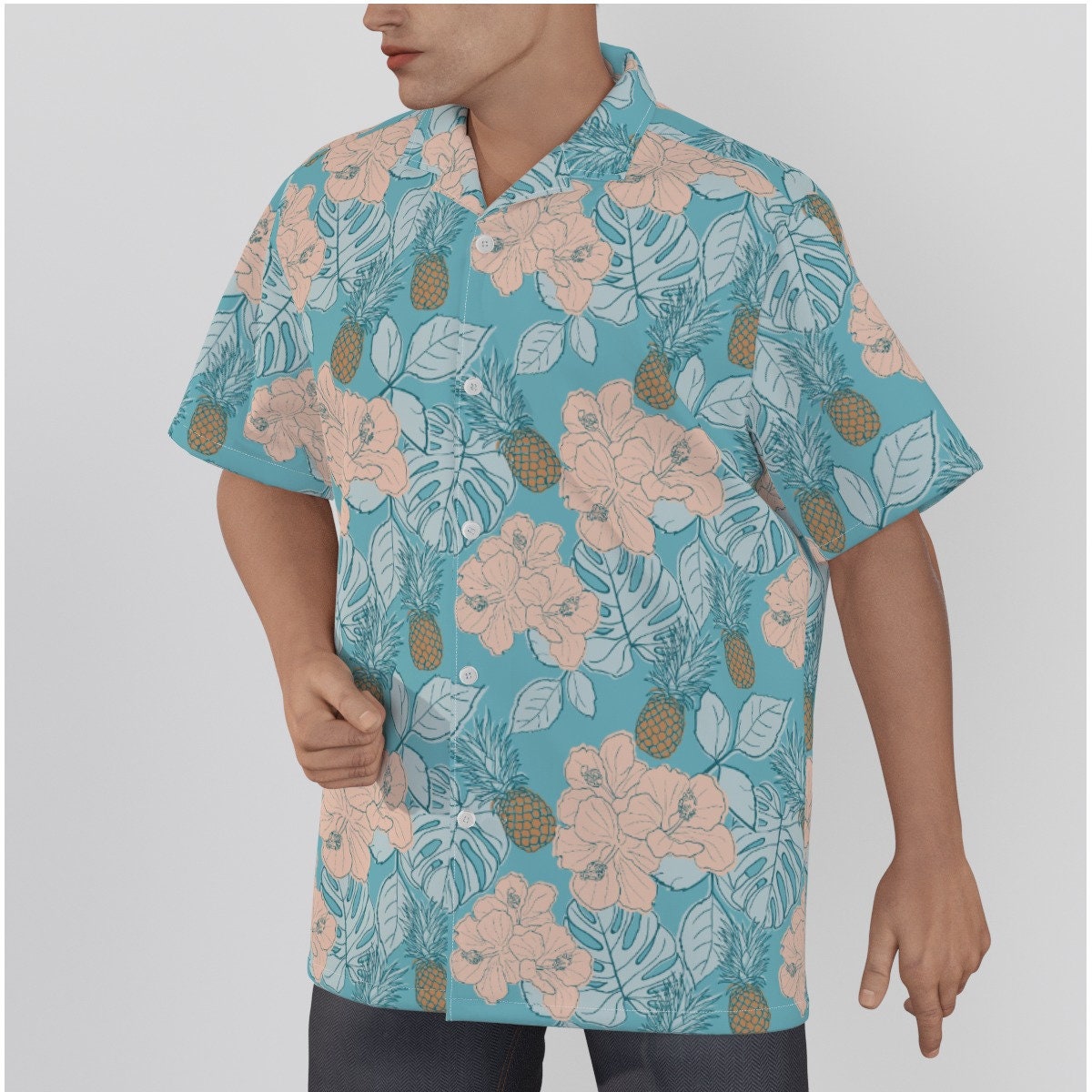 Chemise ananas hommes, chemise hawaïenne pour hommes, hauts pour hommes, chemise tropicale pour hommes, chemise d’été pour hommes, chemise bleue pour hommes, chemise tropicale pour hommes