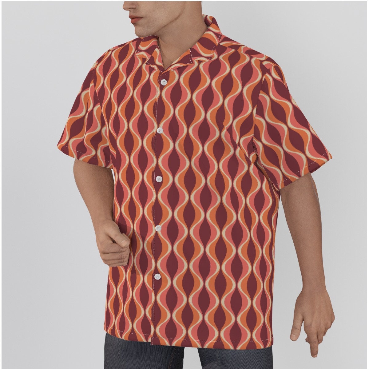 Retro-Hemd für Herren, Retro-Oberteil, Mid-Century-Stil-Oberteil, Mod-60er-Jahre-Stil-Hemd, Vintage-Stil-Oberteil, kastanienbraunes Hemd, Hawaii-Hemd, Hemd