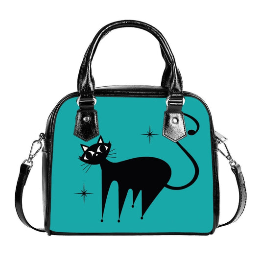 50er Jahre Retro-Katzenhandtasche, Retro-Tasche, Retro-Handtasche, Katzentasche, türkisfarbene Handtasche, Damentaschen, Damentasche, Katzenhandtasche, kleine Handtasche