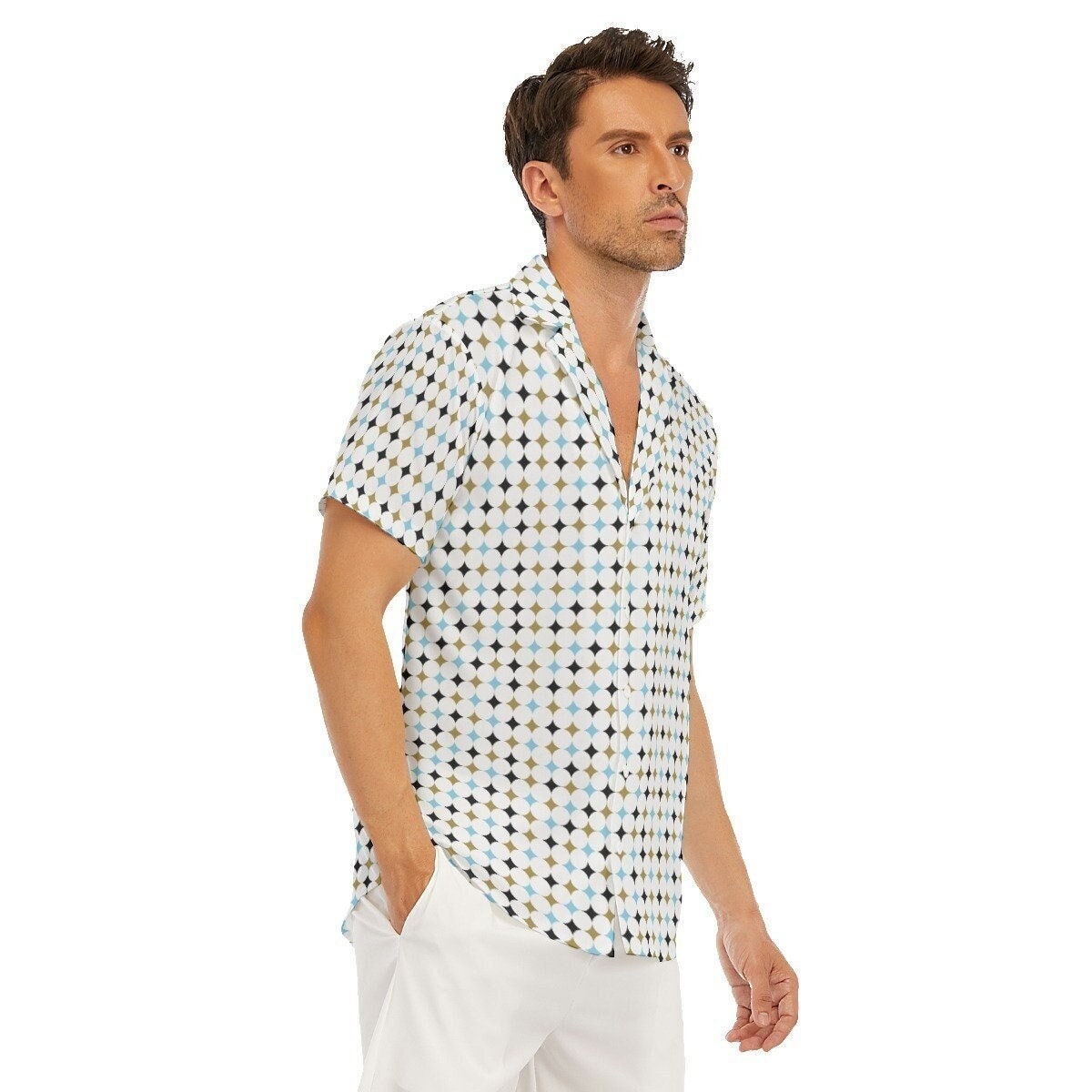 Retro-Hemd für Herren, geometrisches Hemd für Herren, Herren-Kleiderhemd, Herren-Button-Down-Hemd, blaues Hemd für Herren, Herrenoberteile, Retro-Top für Herren, Hemd im Vintage-Stil für Herren